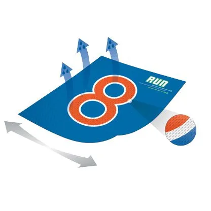 Eine grafische Darstellung eines blauen Sporttrikots mit orangefarbenen Elementen und dem Wort 'RUN', das für eine dynamische Laufsportbekleidung steht.